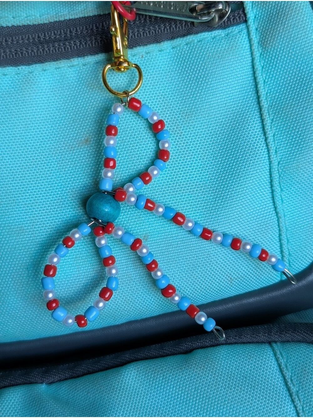 Red White Blue Beaded Bow Keychain Charm